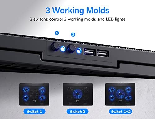 Kootek Laptop Cooling Pad 12"-17" Cooler Pad Chill Mat 5 Quiet Fans LED Lights and 2 USB 2.0 Ports - Image 4