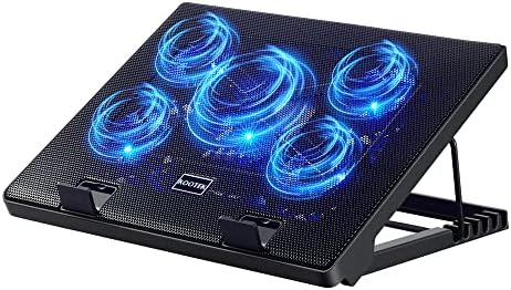 Kootek Laptop Cooling Pad 12"-17" Cooler Pad Chill Mat 5 Quiet Fans LED Lights and 2 USB 2.0 Ports