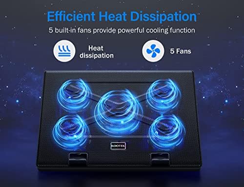 Kootek Laptop Cooling Pad 12"-17" Cooler Pad Chill Mat 5 Quiet Fans LED Lights and 2 USB 2.0 Ports - Image 2