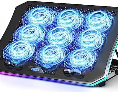 KeiBn Upgraded Laptop Cooling Pad, Gaming Laptop Fan Cooling Pad with 9 Quiet Fans, RGB Laptop